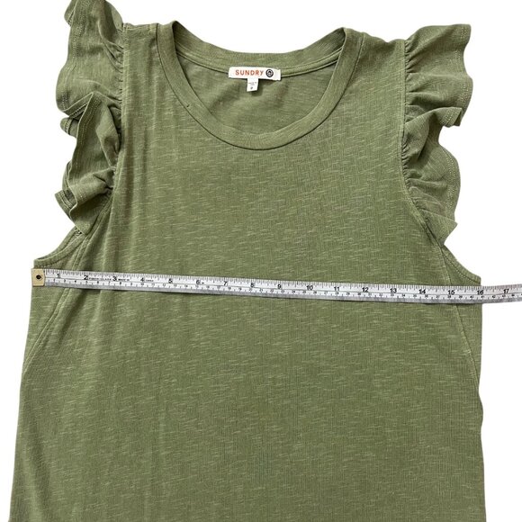 Sundry Flutter Sleeve Cotton Midi Dress Green Size 0 Boho Minimalist Spring - Picture 6 of 7